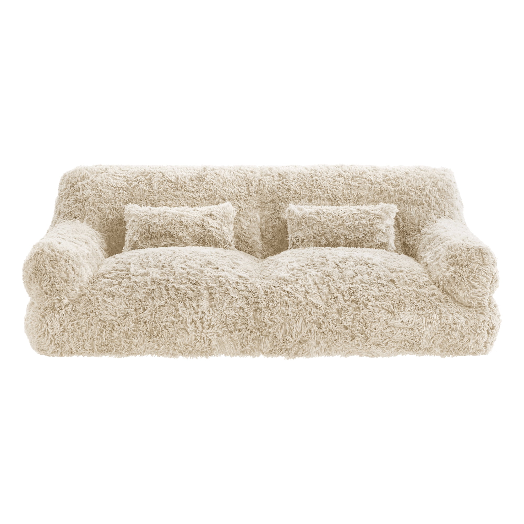 Spruce & Spring Ultra-Plush Fleece Lazy Sofa with Pillow & Blanket, Cozy Bean Bag Loveseat for Living Room & Bedroom, Sand