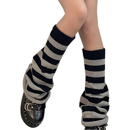 

CoCopeaunts Women Girl Flared Leg Warmers Striped Knit Socks Over Knee Wide Leg Warm Knitted Pile Socks Elephant Socks