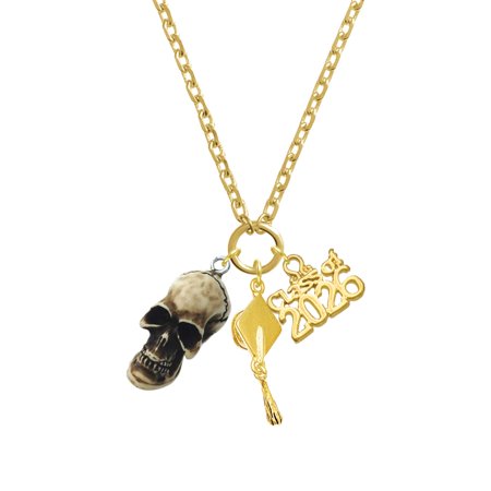 Delight Jewelry Resin Skull - Gold-tone Class of 2026 Graduation Zoey Charm Necklace, 28"