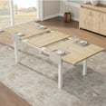 thumbnail image 3 of Extendable Dining Table Set for 4-8 People, 5 Piece Mid Century Modern Kitchen Table with 2 Benches and 2 Stools, Space Saving Metal Frame Desk for Small Spaces, Wood Walnut White Black, 3 of 8
