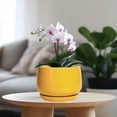 thumbnail image 2 of Ordivic 7 inch Yellow Ceramic Plant Pot with Drainage Hole & Saucer, Medium Indoor Outdoor Planter for Snake Plant, Pothos, Small ZZ Plant,Porch,Desk, 2 of 7