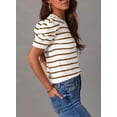 thumbnail image 3 of Women's Short Puff Sleeve Knit Tops 2024 Trendy Crewneck Striped T Shirts Casual Summer Blouses, 3 of 4