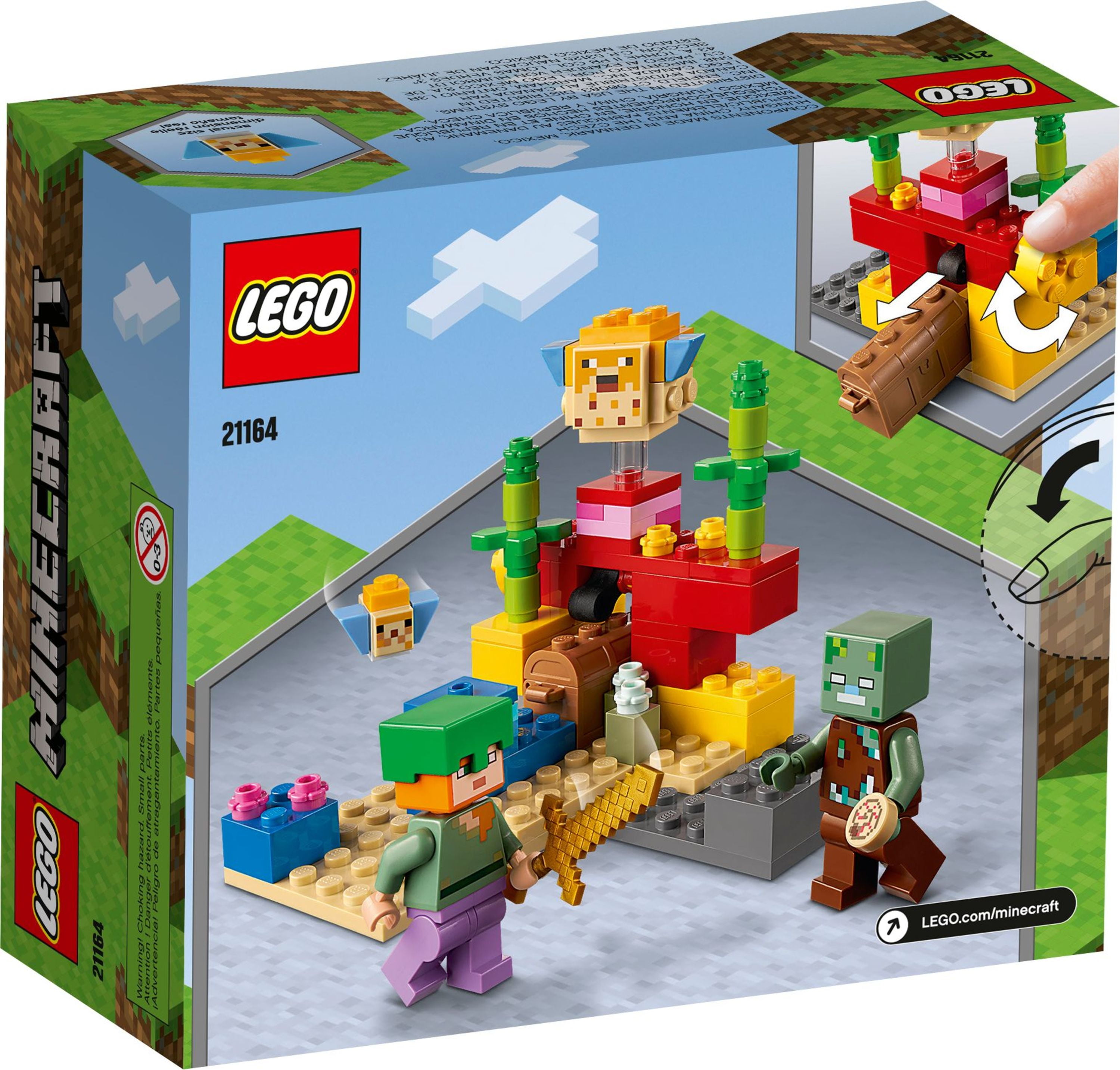 LEGO Minecraft The Coral Reef 21164 Building Toy with Alex, 2 Brick-Built Puffer Fish Animal Figures and Drowned Zombie Figure, Gifts for Kids, Boys & Girls Walmart.com