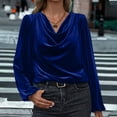 thumbnail image 2 of BiZtdJrK Dressy Casual T Shirts for Women Velvet Cowl Neck Ruched Long Sleeve Shirt Loose Fit Solid Winter Spring Blouse Blue M, 2 of 7
