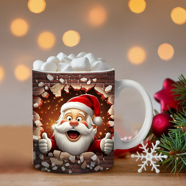 PEONAVET Mug Lettering Christmas Mug Inflated Snowman Mug, Santa Mug Press Puffy 15oz 11oz Coffe