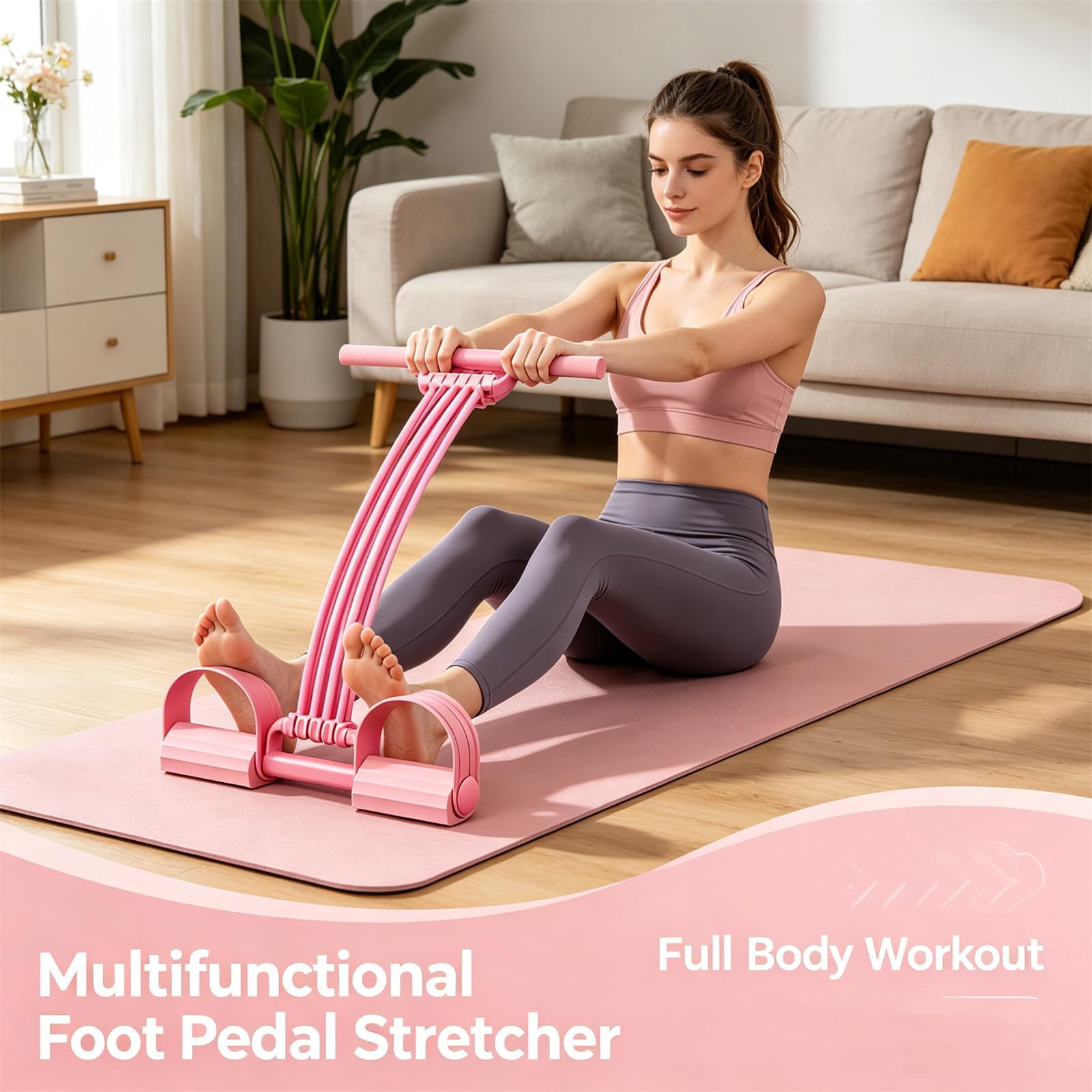 Pedal Resistance Band with Handle,New Upgrade 8 Tube Exercise Band, Yoga Elastic Stretching Resistance Band
