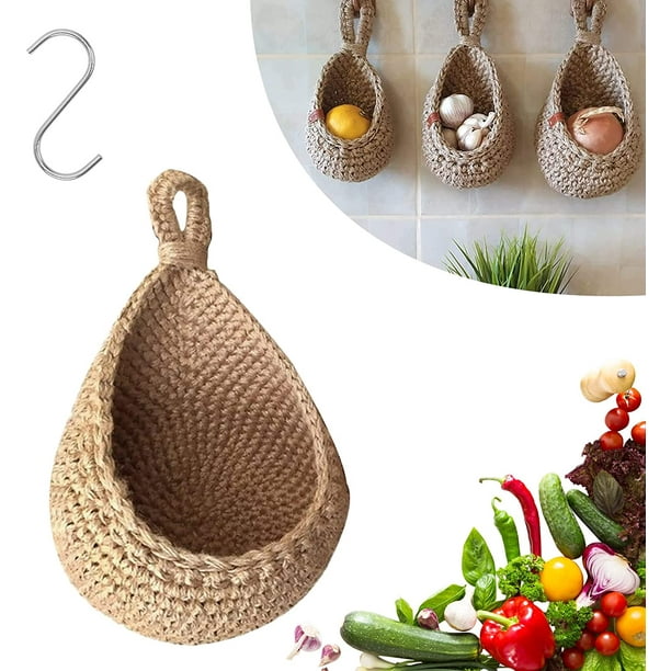 Mubineo Hanging Wall Vegetable Fruit Baskets,Jute Eco Teardrop Hanging