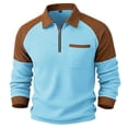 thumbnail image 4 of IWRICH Men's Waffle Quarter Zip Long Sleeve Polo Shirts Classic Color Blocking Tops Casual Collared Basic Tees with Pocket Sky Blue XL, 4 of 4