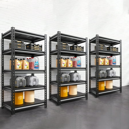 Set of 3 Raybee Garage Shelving Heavy Duty Storage Shelves Rack Industrial Shelving Unit 5 Shelves, Black