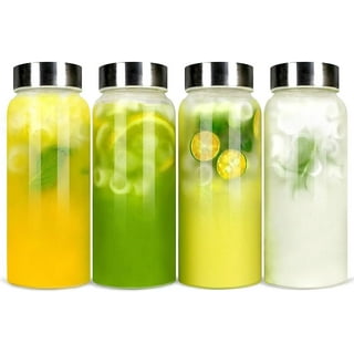 1pc Clear Glass Bottle,Reusable Refillable Water Bottles for Juicing  Wide  Mouth Liquid Storage Containers and 2pc Glass Cup for Refrigerator 