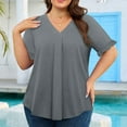 thumbnail image 6 of Besolor Plus Size Tops for Women V Neck Ruffle Short Sleeve Shirts Casual Loose Flowy Summer Blouse Tees, 6 of 7