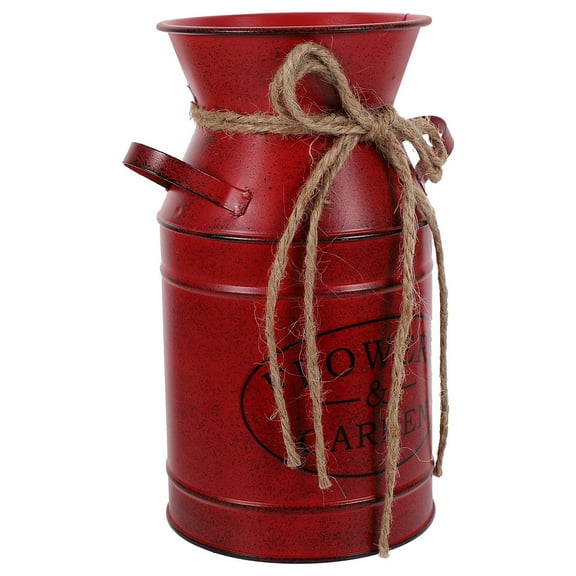 HEMOTON Rustic Flower Vase Metal Plant Pot Vintage Flower Pot Farmhouse Bucket Metal Vase