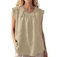 thumbnail image 3 of VBVC Women's Cotton-Linen Sleeveless Tank Top,Ladies Breathable Button Neck Blouse,Loose Fit Summer Pleated Shirt For Women,Khaki,S-3XL, 3 of 10