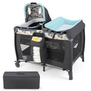 Costway 5 in 1 Bedside Bassinet with Diaper Changer Lockable Wheels & Travel Bag Blue