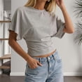 thumbnail image 4 of Yopmin Dolman Short Sleeve Top Crewneck Tighten Waist Crop Top Casual Loose Summer Tee for Daily Wear, 4 of 7