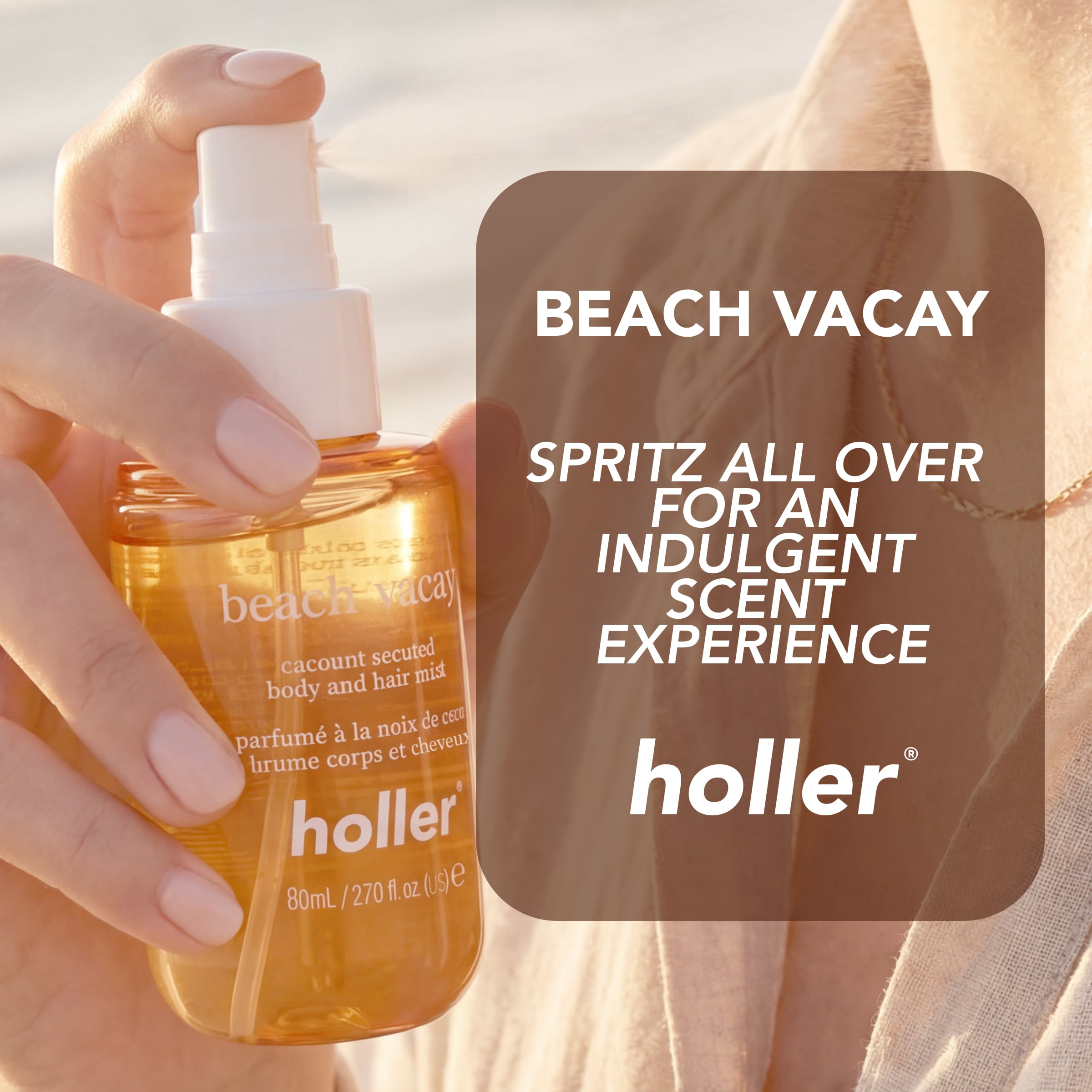 Holler Beach Vacay Body and Hair Fragrance Mist, Coconut Scented, 2.7 fl oz