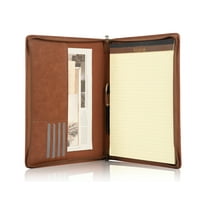 AZXCG Lightweight Slim Padfolio Folder for Women, Interview Resume Legal Document Organizer & Business Card Holder, with A4 Letter-Sized Notepad, Brown Leather Padfolio