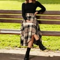 thumbnail image 6 of Womens Wool Blend Plaid Skirts Elastic High Waist A-Line Pleated Skirts Casual Loose Tartan Long Skirt with Pockets, 6 of 6