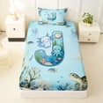 thumbnail image 3 of Erosebridal Ocean Jellyfish Turtle Print Twin Sheet Sets,First Letter J Blue Cute Axolotl Bedding For Kids 3pcs, 3 of 6