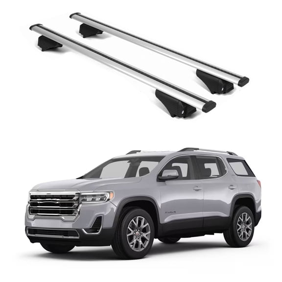 ERKUL Roof Rack Cross Bars for GMC Acadia 2017-2023 | Aluminum Crossbars with Anti Theft Lock for Rooftop | Compatible with Raised Rails - Silver