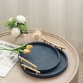 thumbnail image 5 of MODE HOME Set of 2 Modern Blue Round Shagreen Serving Tray with Gold Metal Handles, Decorative Coffee Table Ottoman Trays for Living Room, 5 of 7