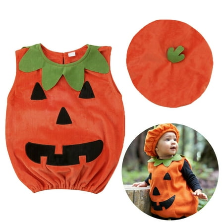 Cosplay Halloween Baby Kid Pumpkin Suit Top Blouse Dress+Hat Clothes