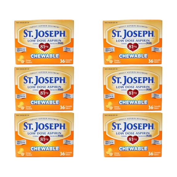 6 Pack St. Joseph Low Dose Aspirin Adult Aspirin Regimen 36 Chewable Tabs Each