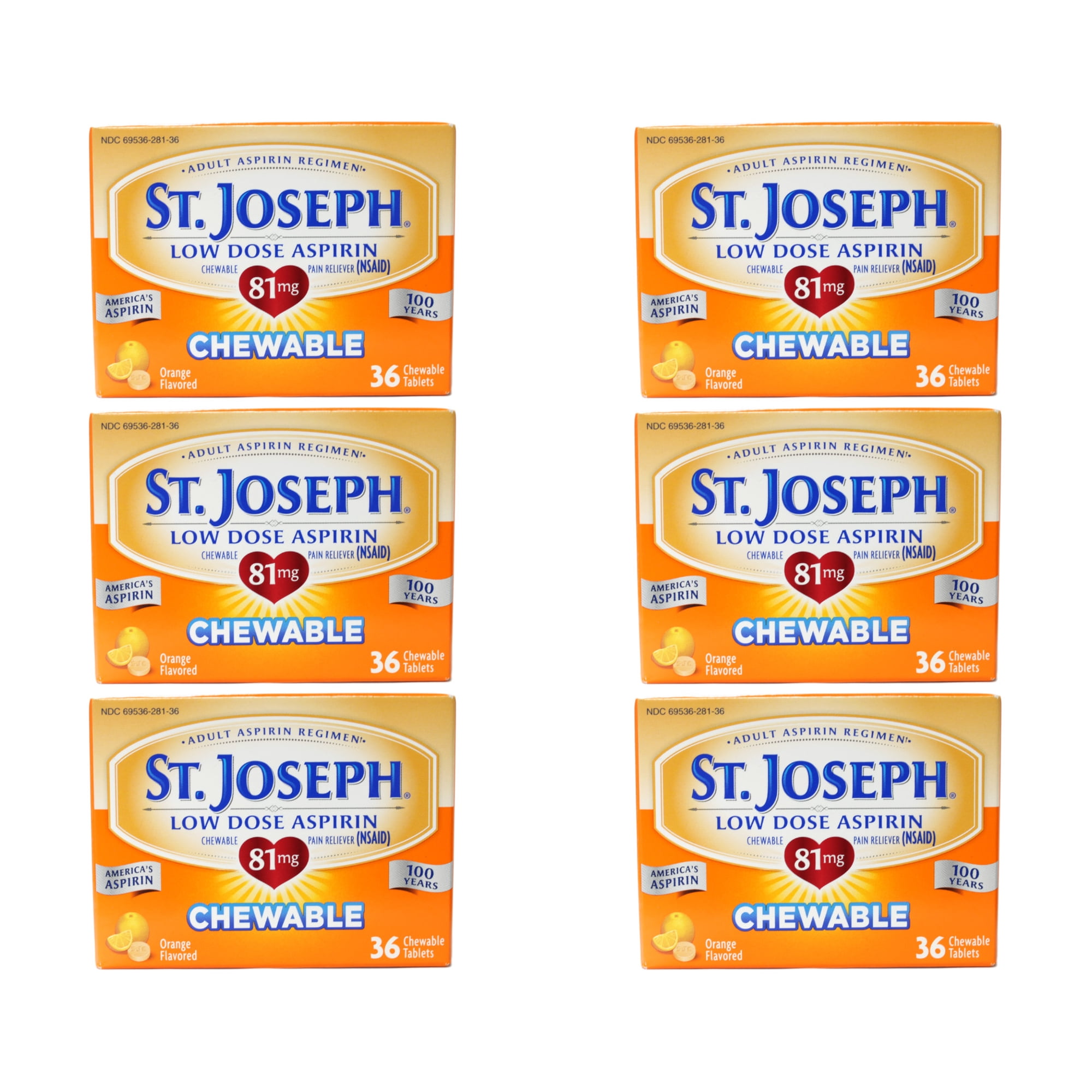 6 Pack St. Joseph Low Dose Aspirin Adult Aspirin Regimen 36 Chewable Tabs Each