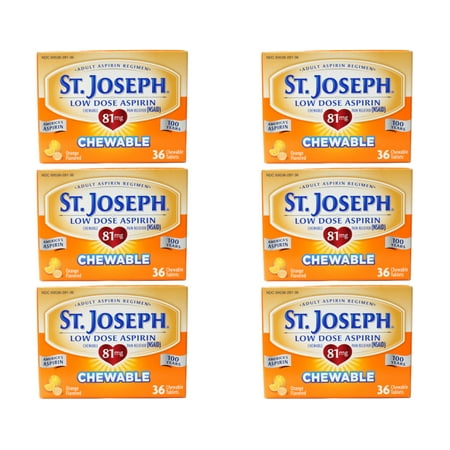6 Pack St. Joseph Low Dose Aspirin Adult Aspirin Regimen 36 Chewable Tabs Each