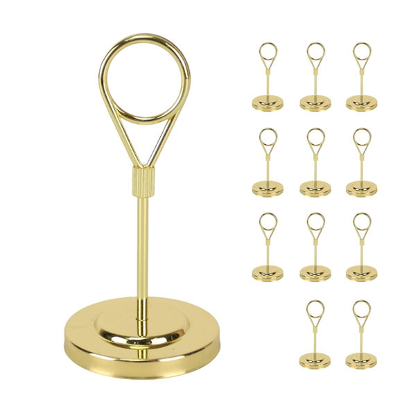 12pcs Gold Premium Table Place Card Holders, Weighted Base Stand, Elegant Clip Design for Events