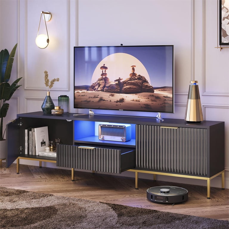 Bestier 70" Led TV Stand with Fluted Cabinet Doors photo 4