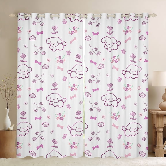 Feelyou Cartoon Dog Dalmatian Black Out Curtains, Girly Pink Flower Curtains Pack of 2 (42x63 Each), Teens Kids Boys Girls Bedroom Curtains, Curtains and Drapes Decor