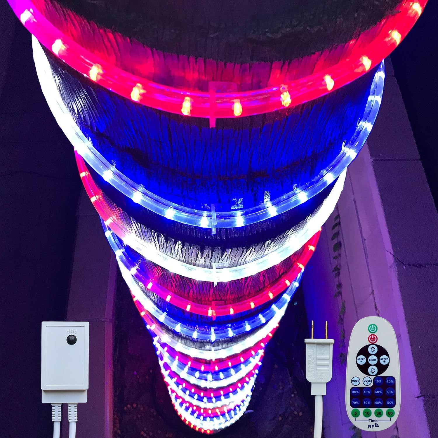 Omsix LED Rope Lights Red White Blue Patriotic Lights with 10Level