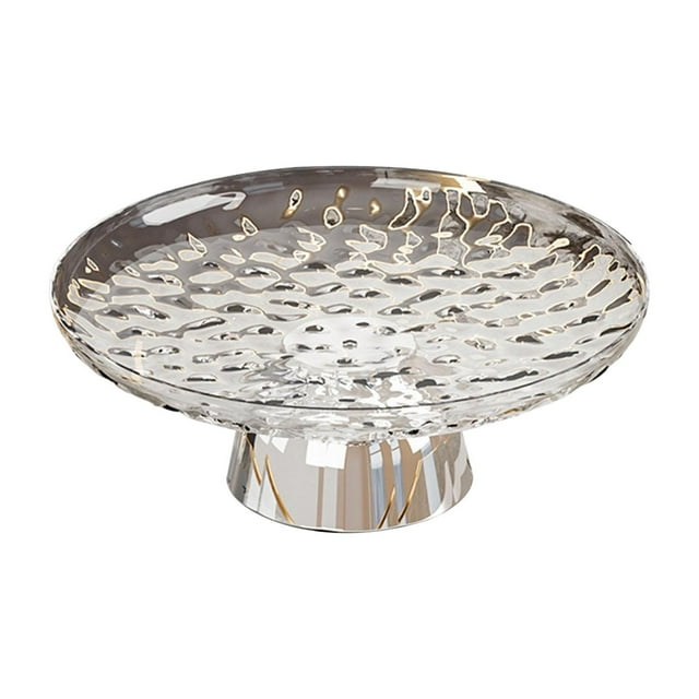 Frutero decorativo con pedestal, bandeja portátil multiusos para refrigerios y dulces. Blanco y Plata