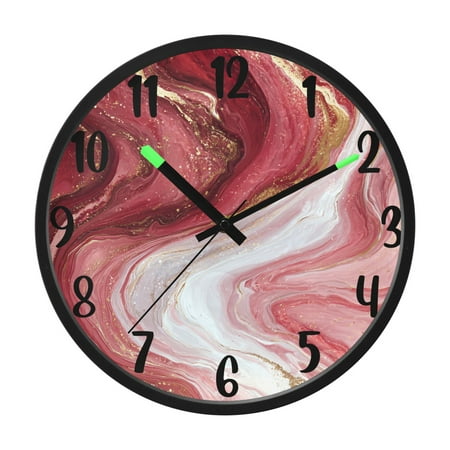 RMDQTR 12 Inch Sound-Activated LED Night Light Wall Clock Silent Sweep Movement Acrylic Face Battery-Operated for Bedroom/Living Room/School / Burgundy Marble Flow