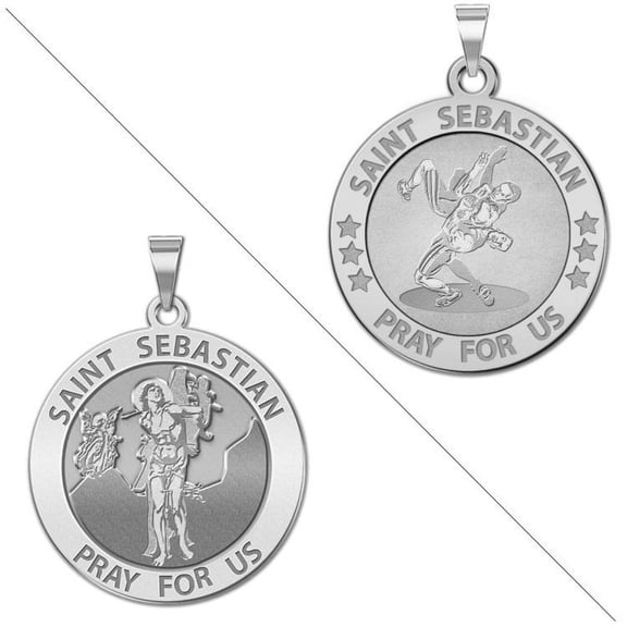 PicturesOnGold.com Wrestling - Saint Sebastian Doubledside Sports Religious Medal Female Adult Necklace Pendants - 2/3 inch Size of Dime, Sterling Silver