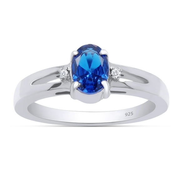 AFFY Oval Cut Simulated Blue Sapphire Solitaire Ring in 14k White Gold Over Sterling Silver (0.58 Cttw), Ring Size- 4