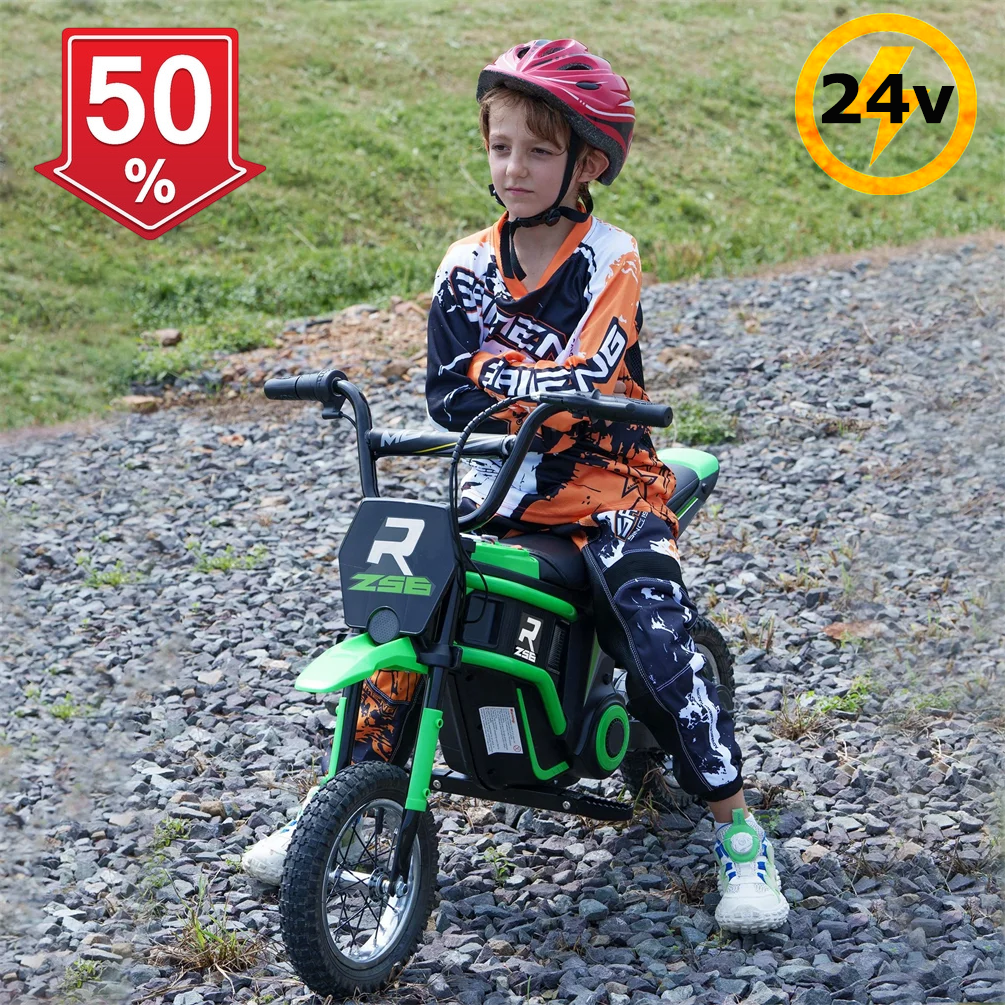 24V Kids Dirt Bike Ride On Motorcycle, 15 Mph Kids Motorcycle with Suspension, 150lb Max Electric Bike for Teens 6-14