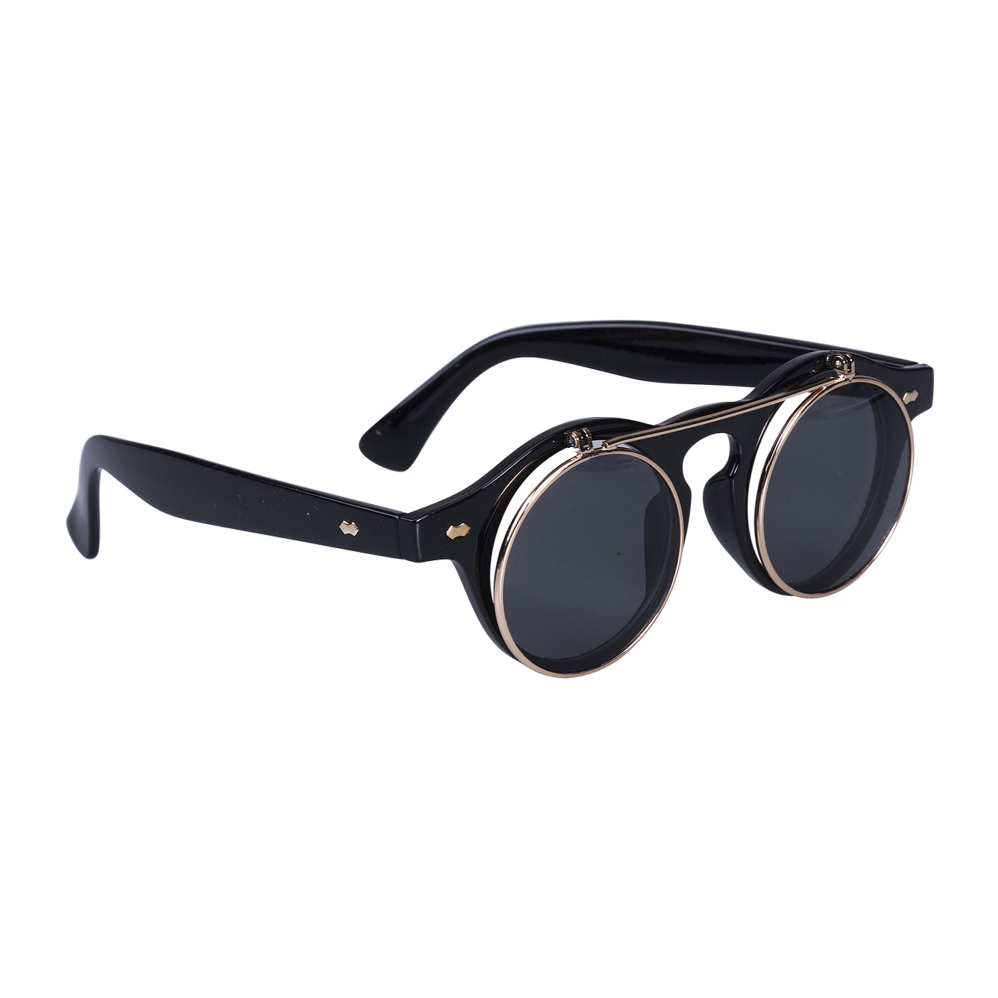 Steampunk Goth Goggles Glasses Retro Flip Up Round Sunglasses Vintage Black DG 