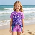 thumbnail image 2 of Lanbubble Girls Rash Guard Swimsuit Set Short Sleeve UPF 50+ 2 Pieces Bathing Suit 4-5 Years, 2 of 10