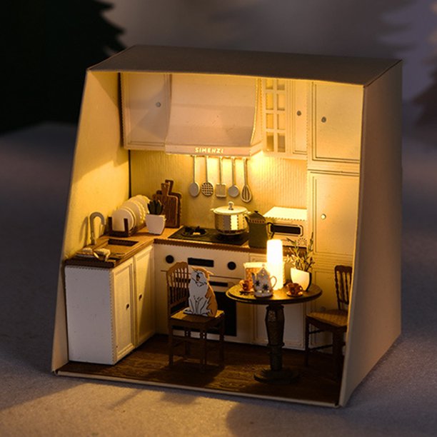 Modelo hecho a mano Mini casa de muñecas Muebles 3D Juguete de ensamblaje de madera (Cocina)