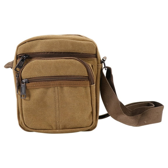 KONTONTY Canvas Single Shoulder Bag for Man Coffee Durable Fashion Handbag with Adjustable Strap