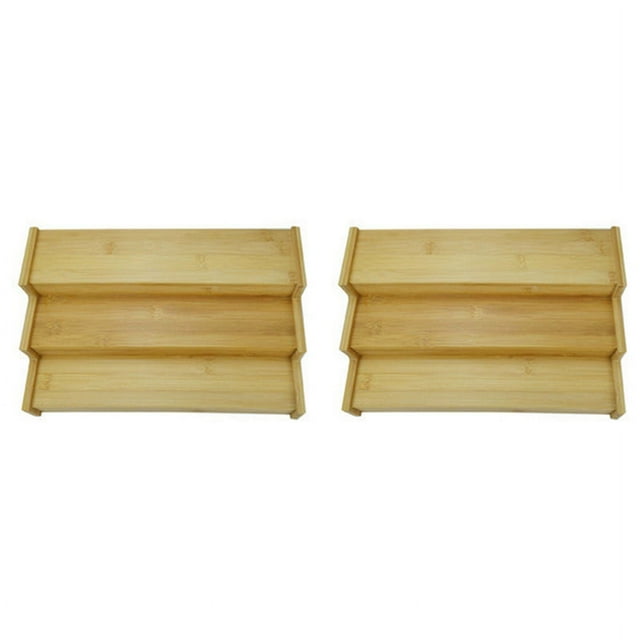 2X 3-Tier Non-Expandable Bamboo Spice Rack Step Shelf Cabinet Organizer
