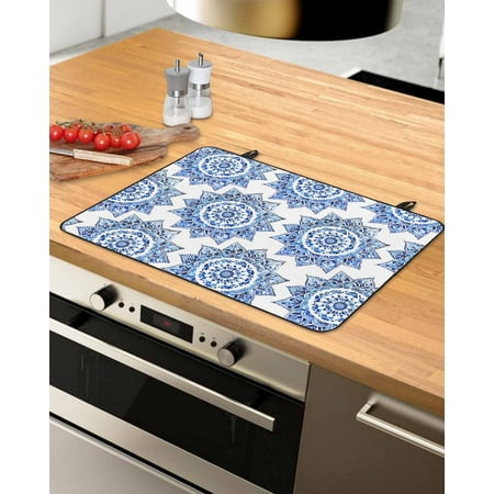 

Blue Geometric Stove Top Covers for Electric Stove Heat Insulation Fireproof Glass Cooktop Cover Counter Top Glass Stove Cover for Prevent Scratches 29 x21 Watercolor Blue Floral Ethnic Modern