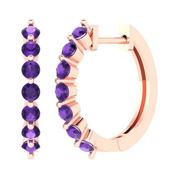 0.84 ct Lever-Back Hoop Earrings for Women | 2.5mm Round Cut Natural Amethyst | 14K Rose Gold