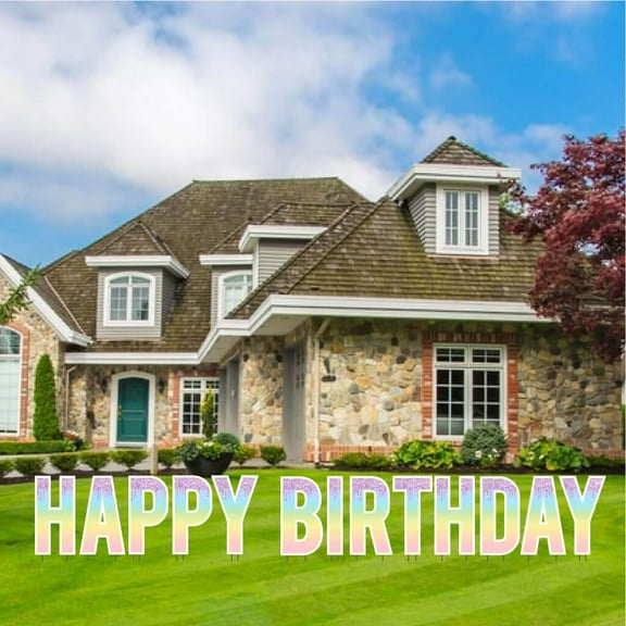 Ombre Dripping Glitter 24" Tall Happy Birthday Yard Sign - Bebas Letter Decorations - 13 Piece Set