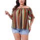 thumbnail image 1 of Blusa casual de mujer de talla grande GRACE & GRANDEUR, con rayas, hombros al aire, mangas cortas acampanadas, 3X, color naranja, 1 of 1