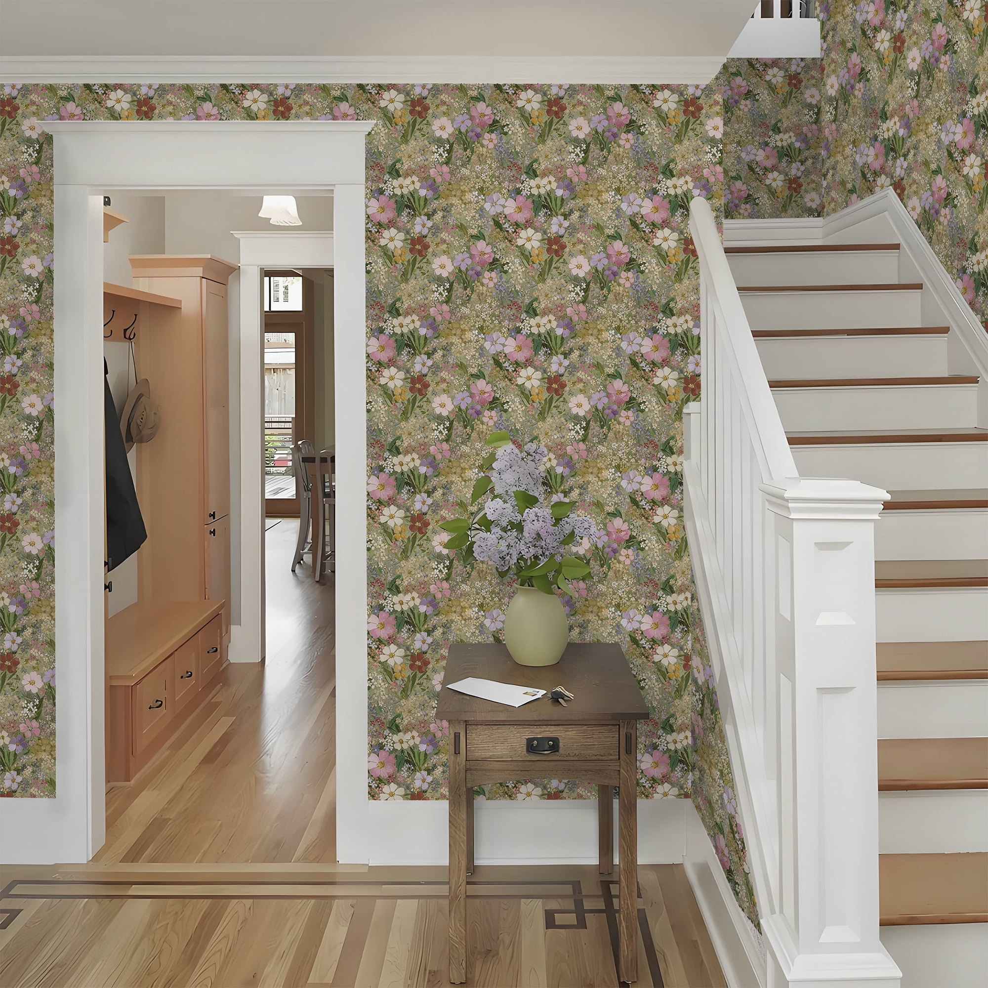 Abyssaly floral Wallpaper, 17.3" x 393.7" Peel and Stick Wallpaper Art Self-Adhesive Removable Contact Paper for Cabinets, Home Decoration, Wall Covering, Antique Furniture Renovation