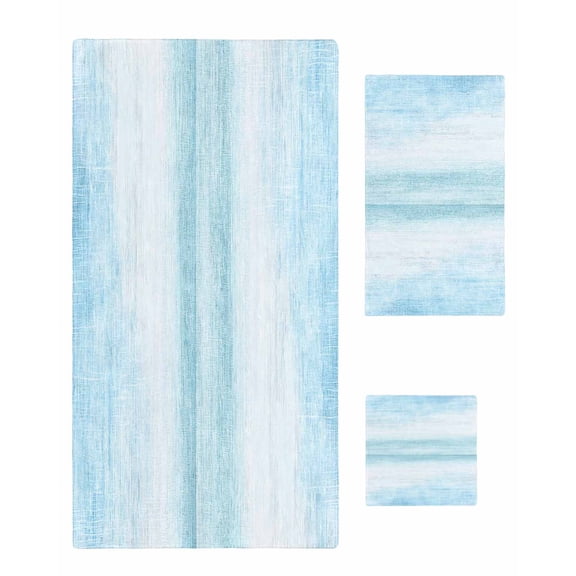 Gradient Aqua Blue Towel Set of 3, Soft Microfiber Bath Towels, Hand Towel, Washcloths, Modern Rustic Minimalist Pastel Solid Quick-Dry Absorbent Towels for Bathroom Kitchen Hotel Beach Gym Spa