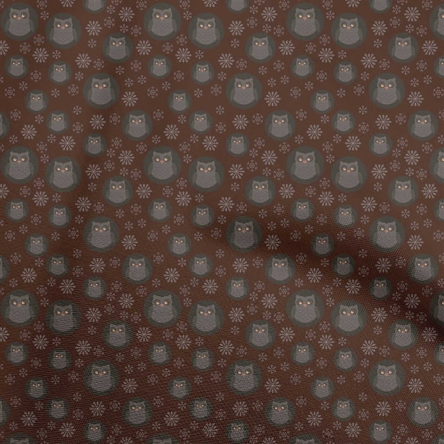oneOone Popeline de Coton Brune Tissu Hibou Matière de Robe Tissu Imprimé Tissu au Mètre 56 Pouces de Large